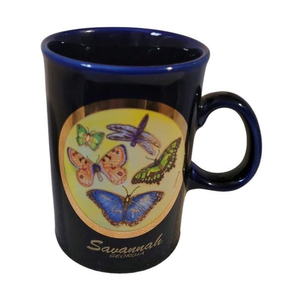 New Butterfly Chokin Savannah Georgia Blue Pottery Gold - Picture 1 of 8